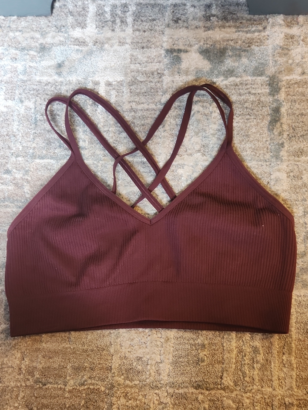 aerie Ribbed Crisscross Bralette - Burgundy